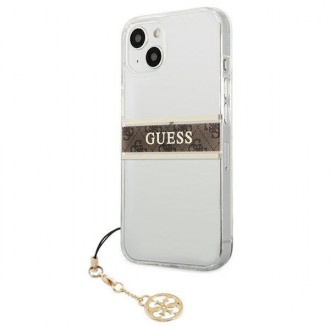 Guess GUHCP13SKB4GBR iPhone 13 mini 5,4&quot; průhledný pevný obal 4G Brown Strap Charm