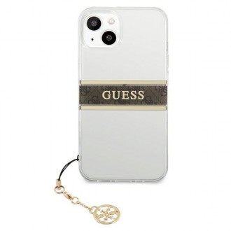 Guess GUHCP13SKB4GBR iPhone 13 mini 5,4&quot; průhledný pevný obal 4G Brown Strap Charm