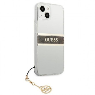 Guess GUHCP13SKB4GBR iPhone 13 mini 5,4&quot; průhledný pevný obal 4G Brown Strap Charm