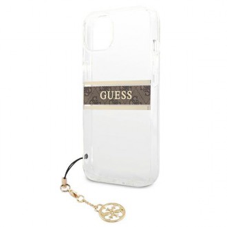 Guess GUHCP13SKB4GBR iPhone 13 mini 5,4&quot; průhledný pevný obal 4G Brown Strap Charm