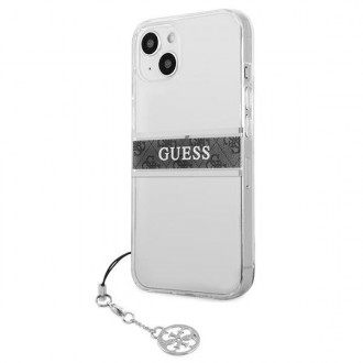 Guess GUHCP13SKB4GGR iPhone 13 mini 5,4&quot; průhledné pevné pouzdro 4G Gray Strap Charm