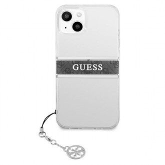 Guess GUHCP13SKB4GGR iPhone 13 mini 5,4&quot; průhledné pevné pouzdro 4G Gray Strap Charm