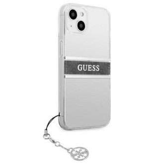 Guess GUHCP13SKB4GGR iPhone 13 mini 5,4&quot; průhledné pevné pouzdro 4G Gray Strap Charm