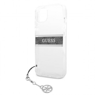 Guess GUHCP13SKB4GGR iPhone 13 mini 5,4&quot; průhledné pevné pouzdro 4G Gray Strap Charm