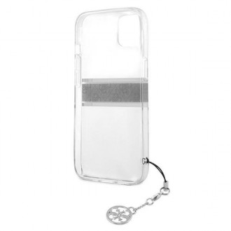 Guess GUHCP13SKB4GGR iPhone 13 mini 5,4&quot; průhledné pevné pouzdro 4G Gray Strap Charm