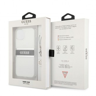 Guess GUHCP13SKB4GGR iPhone 13 mini 5,4&quot; průhledné pevné pouzdro 4G Gray Strap Charm