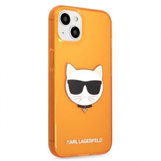 Karl Lagerfeld KLHCP13SCHTRO iPhone 13 mini 5,4&quot; oranžovo/oranžový pevný obal Glitter Choupette Fluo