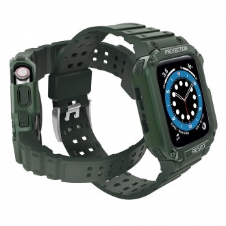 Protect Strap Band Band with Case for Apple Watch 7 / SE (45/44 / 42mm) Case Armored Watch Cover Green