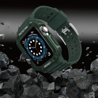 Protect Strap Band Band with Case for Apple Watch 7 / SE (45/44 / 42mm) Case Armored Watch Cover Green