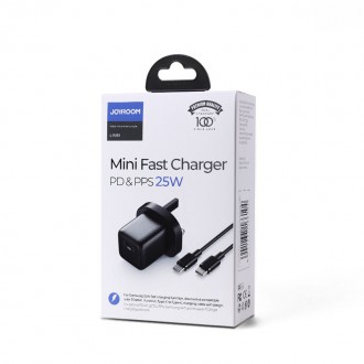 Joyroom small fast charger USB Type C PD 25W UK plug black + USB Type C - USB Type C cable (L-P251)