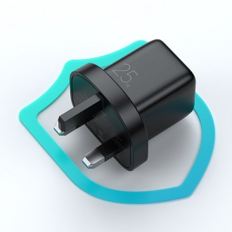 Joyroom small fast charger USB Type C PD 25W UK plug black + USB Type C - USB Type C cable (L-P251)