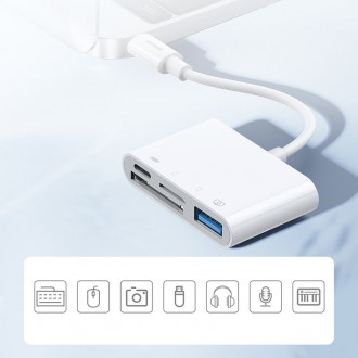 Joyroom HUB multifunctional OTG Lightning adapter - USB 3.2 Gen 1 (3.0, 3.1 Gen 1) / SD, TF / Lightning card reader white (S-H142 white)