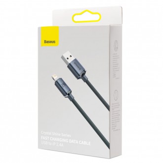Baseus Crystal Shine Series kabel USB kabel pro rychlé nabíjení a přenos dat USB typu A - Lightning 2,4A 1,2 m černý (CAJY000001)