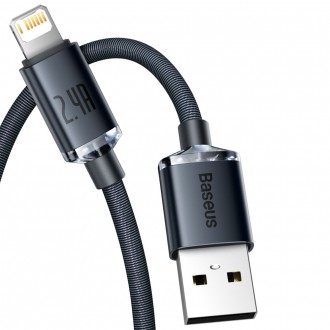 Baseus Crystal Shine Series kabel USB kabel pro rychlé nabíjení a přenos dat USB typu A - Lightning 2,4A 1,2 m černý (CAJY000001)