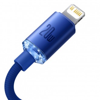 Baseus Crystal Shine Series kabel USB kabel pro rychlé nabíjení a přenos dat USB typu C - Lightning 20W 1,2m modrý (CAJY000203)