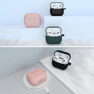 Pouzdro pro AirPods 3 silikonové měkké pouzdro na sluchátka + přívěsek na klíčenku s humří sponou růžové (pouzdro D)