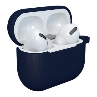 Pouzdro pro AirPods 3 Silikonový měkký kryt na sluchátka + přívěsek s přívěskem se zapínáním na klíčenka tmavě modrý (pouzdro D)