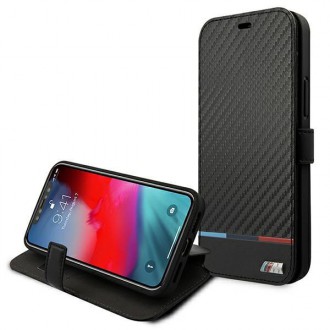Etui BMW BMBKP13SPUCARTCBK iPhone 13 mini 5,4" czarny/black bookcase M Collection PU Carbon Stripe