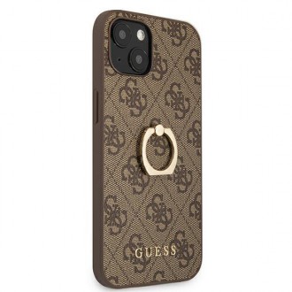 Guess GUHCP13S4GMRBR iPhone 13 mini 5,4&quot; hnědý/hnědý pevný obal 4G s kroužkovým stojánkem