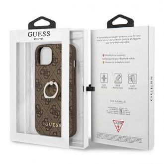 Guess GUHCP13S4GMRBR iPhone 13 mini 5,4&quot; hnědý/hnědý pevný obal 4G s kroužkovým stojánkem