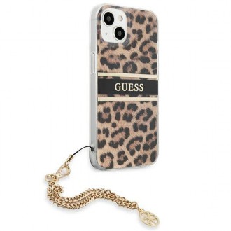 Pevné pouzdro Guess GUHCP13SKBSLEO iPhone 13 mini 5,4" leopardí zlatý řetízek