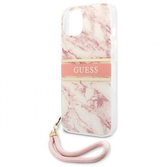 Guess GUHCP13SKMABPI iPhone 13 mini 5,4&quot; růžové/růžové pevné pouzdro Marble Strap Collection