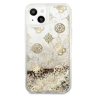 Guess GUHCP13SLGPEGO iPhone 13 mini 5,4&quot; zlatý/zlatý pevný obal Pivoňka Liquid Glitter