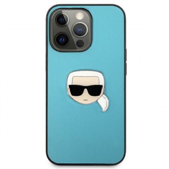Karl Lagerfeld KLHCP13LPKMB iPhone 13 Pro / 13 6,1" niebieski/blue hardcase Leather Ikonik Karl`s Head Metal