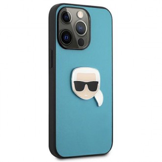 Karl Lagerfeld KLHCP13LPKMB iPhone 13 Pro / 13 6,1" niebieski/blue hardcase Leather Ikonik Karl`s Head Metal