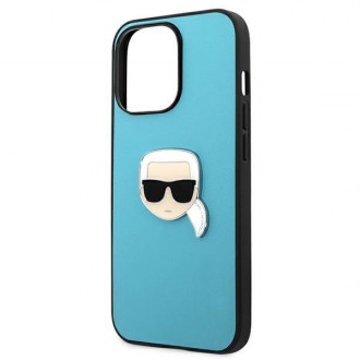 Karl Lagerfeld KLHCP13LPKMB iPhone 13 Pro / 13 6,1" niebieski/blue hardcase Leather Ikonik Karl`s Head Metal