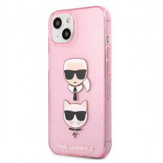 Karl Lagerfeld KLHCP13MKCTUGLP iPhone 13 6,1&quot; růžový/růžový pevný obal Glitter Karl`s &amp; Choupette