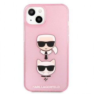 Karl Lagerfeld KLHCP13MKCTUGLP iPhone 13 6,1&quot; růžový/růžový pevný obal Glitter Karl`s &amp; Choupette