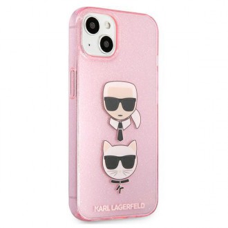 Karl Lagerfeld KLHCP13MKCTUGLP iPhone 13 6,1&quot; růžový/růžový pevný obal Glitter Karl`s &amp; Choupette