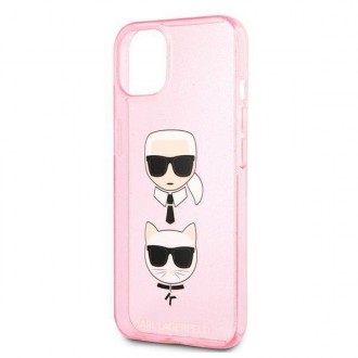 Karl Lagerfeld KLHCP13MKCTUGLP iPhone 13 6,1&quot; růžový/růžový pevný obal Glitter Karl`s &amp; Choupette