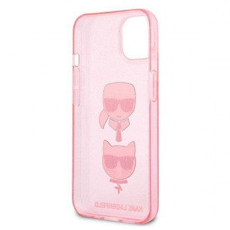 Karl Lagerfeld KLHCP13MKCTUGLP iPhone 13 6,1&quot; růžový/růžový pevný obal Glitter Karl`s &amp; Choupette