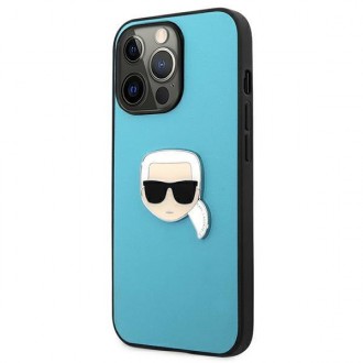 Karl Lagerfeld KLHCP13XPKMB iPhone 13 Pro Max 6,7" niebieski/blue hardcase Leather Ikonik Karl`s Head Metal