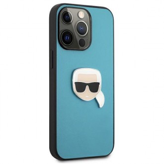 Karl Lagerfeld KLHCP13XPKMB iPhone 13 Pro Max 6,7" niebieski/blue hardcase Leather Ikonik Karl`s Head Metal