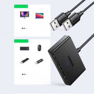 Ugreen spínací skříňka adaptéru USB 2 vstupy - 3 výstupy černá (CM409)