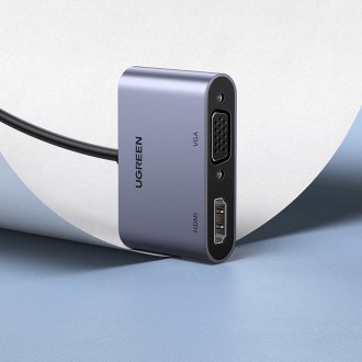 Ugreen převodník adaptéru USB - HDMI 1.3 (1920 x 1080@60Hz) + VGA 1.2 (1920 x 1080@60Hz) šedá (CM449)