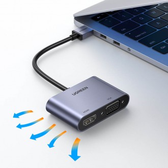 Ugreen převodník adaptéru USB - HDMI 1.3 (1920 x 1080@60Hz) + VGA 1.2 (1920 x 1080@60Hz) šedá (CM449)