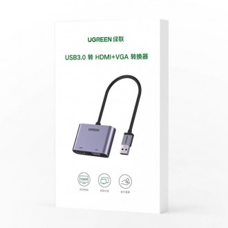 Ugreen převodník adaptéru USB - HDMI 1.3 (1920 x 1080@60Hz) + VGA 1.2 (1920 x 1080@60Hz) šedá (CM449)