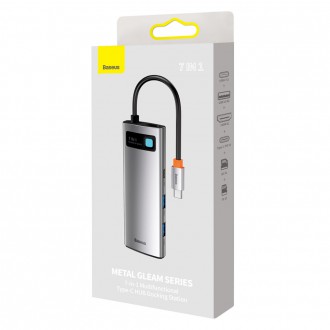 Baseus Metal Gleam Series multifunkční USB HUB 7v1 Type C HDMI TF PD čtečka karet šedá (WKWG020113)