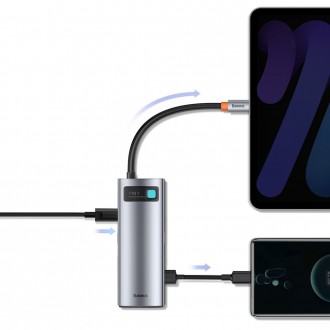 Baseus Metal Gleam Series multifunkční USB HUB 7v1 Type C HDMI TF PD čtečka karet šedá (WKWG020113)