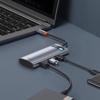 Baseus Metal Gleam Series multifunkční USB HUB 7v1 Type C HDMI TF PD čtečka karet šedá (WKWG020113)