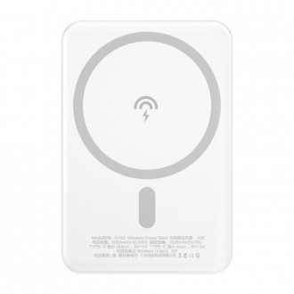 [RETURNED ITEM] Dudao bezdrátová powerbanka MagSafe 10W (5W Magsafe) 5000mAh + kovový adaptérový kroužek pro magnetické nabíjení bílá (K14S)