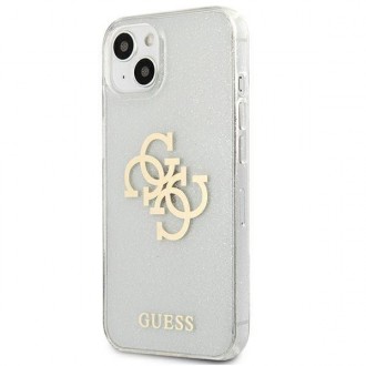 Guess GUHCP13SPCUGL4GTR iPhone 13 mini 5,4&quot; průhledné pevné pouzdro Glitter 4G Big Logo