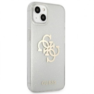 Guess GUHCP13SPCUGL4GTR iPhone 13 mini 5,4&quot; průhledné pevné pouzdro Glitter 4G Big Logo