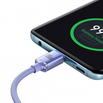 Baseus Crystal Shine Series kabel USB kabel pro rychlé nabíjení a přenos dat USB Typ C - USB Typ C 100W 1,2m fialový (CAJY000605)