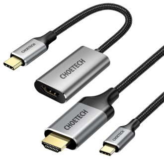 Choetech kit adapter HUB USB Type C - HDMI 2.0 (3840 x 2160 @ 60Hz) gray (HUB-H12) + USB cable Type C - HDMI (3840 x 2160 @ 60Hz) 2m gray (CH0021)