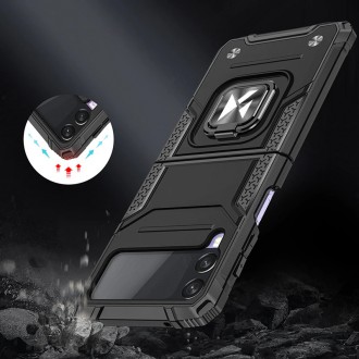 Wozinsky Ring Armor tough hybrid case cover + magnetic holder for Samsung Galaxy Z Flip 3 black